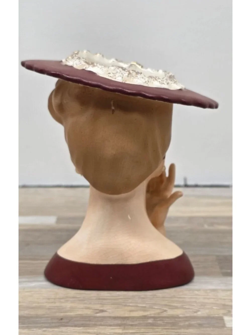 Vintage MCM Ceramic Napcoware Lady Head Figural Vase Planter Maroon 1958 C3343B